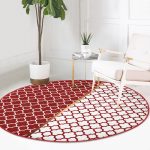 - RealHomes Dijital Baskılı Kaymaz Tabanlı Comfort Yuvarlak Halı - Realhomes  Bordo ve Beyaz Ogea Desenli Dijital Baskılı Modern Koridor Antre Yıkanabilir Kaymaz Tabanlı Yuvarlak Halı Realhomes