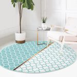 - RealHomes Dijital Baskılı Kaymaz Tabanlı Comfort Yuvarlak Halı - Realhomes  Mint Yeşili ve Beyaz Ogea Desenli Dijital Baskılı Modern Turkuaz Koridor Antre Yıkanabilir Kaymaz Tabanlı Yuvarlak Halı Realhomes