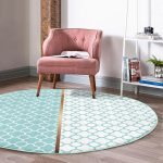 - RealHomes Dijital Baskılı Kaymaz Tabanlı Comfort Yuvarlak Halı - Realhomes  Mint Yeşili ve Beyaz Ogea Desenli Dijital Baskılı Modern Turkuaz Koridor Antre Yıkanabilir Kaymaz Tabanlı Yuvarlak Halı Realhomes