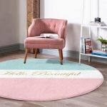 - RealHomes Dijital Baskılı Kaymaz Tabanlı Comfort Yuvarlak Halı - Realhomes  Hello Beautiful Mavi ve Pembe Dijital Baskılı Koridor Antre Yıkanabilir Kaymaz Tabanlı Yuvarlak Halı Realhomes