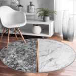 - RealHomes Dijital Baskılı Kaymaz Tabanlı Comfort Yuvarlak Halı - Realhomes Siyah ve Beyaz Mermer Tasarımlı Dijital Baskılı Gri Salon Oturma Odası Yıkanabilir Kaymaz Tabanlı Yuvarlak Halı Realhomes