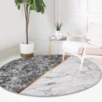 - RealHomes Dijital Baskılı Kaymaz Tabanlı Comfort Yuvarlak Halı - Realhomes Siyah ve Beyaz Mermer Tasarımlı Dijital Baskılı Gri Salon Oturma Odası Yıkanabilir Kaymaz Tabanlı Yuvarlak Halı Realhomes