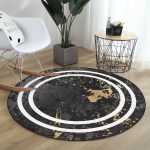 - RealHomes Dijital Baskılı Kaymaz Tabanlı Comfort Yuvarlak Halı - Realhomes Siyah Mermer Motifli Beyaz Borderli Salon ve Oturma Odası Yıkanabilir Kaymaz Tabanlı Yuvarlak Halı Realhomes