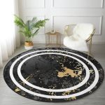 - RealHomes Dijital Baskılı Kaymaz Tabanlı Comfort Yuvarlak Halı - Realhomes Siyah Mermer Motifli Beyaz Borderli Salon ve Oturma Odası Yıkanabilir Kaymaz Tabanlı Yuvarlak Halı Realhomes