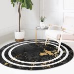 - RealHomes Dijital Baskılı Kaymaz Tabanlı Comfort Yuvarlak Halı - Realhomes Siyah Mermer Motifli Beyaz Borderli Salon ve Oturma Odası Yıkanabilir Kaymaz Tabanlı Yuvarlak Halı Realhomes