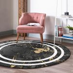 - RealHomes Dijital Baskılı Kaymaz Tabanlı Comfort Yuvarlak Halı - Realhomes Siyah Mermer Motifli Beyaz Borderli Salon ve Oturma Odası Yıkanabilir Kaymaz Tabanlı Yuvarlak Halı Realhomes