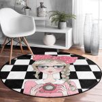 - RealHomes Dijital Baskılı Kaymaz Tabanlı Comfort Yuvarlak Halı - Realhomes Dama Zeminli Fotoğraf Çeken Kız Tasarımlı Dijital Baskılı Pembe Çocuk ve Genç Odası Yıkanabilir Kaymaz Tabanlı Yuvarlak Halı Realhomes