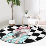 - RealHomes Dijital Baskılı Kaymaz Tabanlı Comfort Yuvarlak Halı - Realhomes  Dama Zeminli Fotoğraf Çeken Kız Tasarımlı Dijital Baskılı Modern Turkuaz Çocuk ve Genç Odası Kaymaz Tabanlı Yuvarlak Halı Realhomes