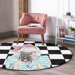 - RealHomes Dijital Baskılı Kaymaz Tabanlı Comfort Yuvarlak Halı - Realhomes  Dama Zeminli Fotoğraf Çeken Kız Tasarımlı Dijital Baskılı Modern Turkuaz Çocuk ve Genç Odası Kaymaz Tabanlı Yuvarlak Halı Realhomes