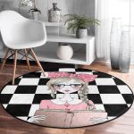 - RealHomes Dijital Baskılı Kaymaz Tabanlı Comfort Yuvarlak Halı - Realhomes Dama Zeminli Kitap Okuyan Kız Tasarımlı Dijital Baskılı Modern Pembe Çocuk ve Genç Odası Yıkanabilir Kaymaz Tabanlı Yuvarlak Halı Realhomes