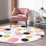 Realhomes Dairesel Motifli Dijital Baskılı Modern Pembe Banyo Yıkanabilir Kaymaz Tabanlı Yuvarlak Halı Realhomes