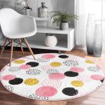Realhomes Dairesel Motifli Dijital Baskılı Modern Pembe Banyo Yıkanabilir Kaymaz Tabanlı Yuvarlak Halı Realhomes