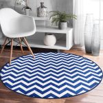 - RealHomes Dijital Baskılı Kaymaz Tabanlı Comfort Yuvarlak Halı - Realhomes  Lacivert Zikzak Tasarımlı Dijital Baskılı Salon ve Oturma Odası Yıkanabilir Kaymaz Tabanlı Yuvarlak Halı Realhomes