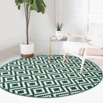 - RealHomes Dijital Baskılı Kaymaz Tabanlı Comfort Yuvarlak Halı - Realhomes  Yeşil Geometrik Çizimli Dijital Baskılı Salon ve Oturma Odası Yıkanabilir Kaymaz Tabanlı Yuvarlak Halı Realhomes