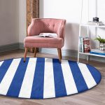 - RealHomes Dijital Baskılı Kaymaz Tabanlı Comfort Yuvarlak Halı - Realhomes  Lacivert Beyaz Düz Çizgi Tasarımlı Dijital Baskılı Salon ve Oturma Odası Yıkanabilir Kaymaz Tabanlı Yuvarlak Halı Realhomes