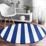 - RealHomes Dijital Baskılı Kaymaz Tabanlı Comfort Yuvarlak Halı - Realhomes  Lacivert Beyaz Düz Çizgi Tasarımlı Dijital Baskılı Salon ve Oturma Odası Yıkanabilir Kaymaz Tabanlı Yuvarlak Halı Realhomes