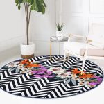 - RealHomes Dijital Baskılı Kaymaz Tabanlı Comfort Yuvarlak Halı - Realhomes  Realhomes Çiçek Desen Dijital Baskılı Lacivert Salon ve Oturma Odası Yıkanabilir Kaymaz Tabanlı Yuvarlak Halı Realhomes