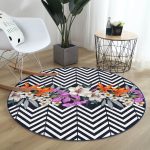 - RealHomes Dijital Baskılı Kaymaz Tabanlı Comfort Yuvarlak Halı - Realhomes  Realhomes Çiçek Desen Dijital Baskılı Lacivert Salon ve Oturma Odası Yıkanabilir Kaymaz Tabanlı Yuvarlak Halı Realhomes