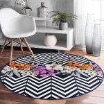 - RealHomes Dijital Baskılı Kaymaz Tabanlı Comfort Yuvarlak Halı - Realhomes  Realhomes Çiçek Desen Dijital Baskılı Lacivert Salon ve Oturma Odası Yıkanabilir Kaymaz Tabanlı Yuvarlak Halı Realhomes