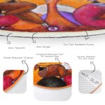 Turuncu Zemin Üç Afrikalı Kadın Çizimi Dijital Baskılı Outdoor Yıkanabilir Kaymaz Tabanlı Yuvarlak Halı Realhomes