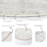 - RealHomes Dijital Baskılı Kaymaz Tabanlı Comfort Yuvarlak Halı - Realhomes  Krem Renkli Damask Motifleri Tasarımlı Salon ve Oturma Odası Yıkanabilir Kaymaz Tabanlı Yuvarlak Halı Realhomes