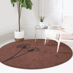 - RealHomes Dijital Baskılı Kaymaz Tabanlı Comfort Yuvarlak Halı - Realhomes  Kahve Zeminli Karahindiba Dijital Baskılı Modern Kahverengi Salon ve Oturma Odası Yıkanabilir Kaymaz Tabanlı Yuvarlak Halı Realhomes