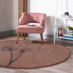 - RealHomes Dijital Baskılı Kaymaz Tabanlı Comfort Yuvarlak Halı - Realhomes  Kahve Zeminli Karahindiba Dijital Baskılı Modern Kahverengi Salon ve Oturma Odası Yıkanabilir Kaymaz Tabanlı Yuvarlak Halı Realhomes