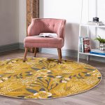 - RealHomes Dijital Baskılı Kaymaz Tabanlı Comfort Yuvarlak Halı - Realhomes  Sarı Zeminli Otantik Motifli Yaprak Gold Koridor ve Antre Yıkanabilir Kaymaz Tabanlı Yuvarlak Halı Realhomes