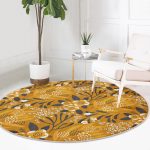 - RealHomes Dijital Baskılı Kaymaz Tabanlı Comfort Yuvarlak Halı - Realhomes  Sarı Zeminli Otantik Motifli Yaprak Gold Koridor ve Antre Yıkanabilir Kaymaz Tabanlı Yuvarlak Halı Realhomes