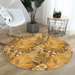 - RealHomes Dijital Baskılı Kaymaz Tabanlı Comfort Yuvarlak Halı - Realhomes  Sarı Zeminli Otantik Motifli Yaprak Gold Koridor ve Antre Yıkanabilir Kaymaz Tabanlı Yuvarlak Halı Realhomes