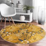 - RealHomes Dijital Baskılı Kaymaz Tabanlı Comfort Yuvarlak Halı - Realhomes  Sarı Zeminli Otantik Motifli Yaprak Gold Koridor ve Antre Yıkanabilir Kaymaz Tabanlı Yuvarlak Halı Realhomes