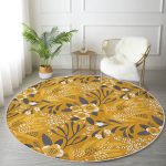 - RealHomes Dijital Baskılı Kaymaz Tabanlı Comfort Yuvarlak Halı - Realhomes  Sarı Zeminli Otantik Motifli Yaprak Gold Koridor ve Antre Yıkanabilir Kaymaz Tabanlı Yuvarlak Halı Realhomes