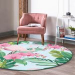 - RealHomes Dijital Baskılı Kaymaz Tabanlı Comfort Yuvarlak Halı - Realhomes  Realhomes Renkli Tropik Yaprak Flamingo Motifli Pembe Outdoor Yıkanabilir Kaymaz Tabanlı Yuvarlak Halı Realhomes