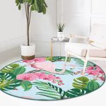 - RealHomes Dijital Baskılı Kaymaz Tabanlı Comfort Yuvarlak Halı - Realhomes  Realhomes Renkli Tropik Yaprak Flamingo Motifli Pembe Outdoor Yıkanabilir Kaymaz Tabanlı Yuvarlak Halı Realhomes