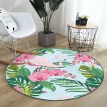 - RealHomes Dijital Baskılı Kaymaz Tabanlı Comfort Yuvarlak Halı - Realhomes  Realhomes Renkli Tropik Yaprak Flamingo Motifli Pembe Outdoor Yıkanabilir Kaymaz Tabanlı Yuvarlak Halı Realhomes