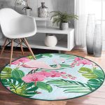 - RealHomes Dijital Baskılı Kaymaz Tabanlı Comfort Yuvarlak Halı - Realhomes  Realhomes Renkli Tropik Yaprak Flamingo Motifli Pembe Outdoor Yıkanabilir Kaymaz Tabanlı Yuvarlak Halı Realhomes