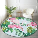 - RealHomes Dijital Baskılı Kaymaz Tabanlı Comfort Yuvarlak Halı - Realhomes  Realhomes Renkli Tropik Yaprak Flamingo Motifli Pembe Outdoor Yıkanabilir Kaymaz Tabanlı Yuvarlak Halı Realhomes