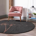 - RealHomes Dijital Baskılı Kaymaz Tabanlı Comfort Yuvarlak Halı - Realhomes  Koyu Zeminli Karahindiba Dijital Baskılı Gri Salon ve Oturma Odası Yıkanabilir Kaymaz Tabanlı Yuvarlak Halı Realhomes