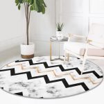 - RealHomes Dijital Baskılı Kaymaz Tabanlı Comfort Yuvarlak Halı - Realhomes  Realhomes Mermer Zemin Geometrik Zigzag Tasarımlı Siyah Ofis Yıkanabilir Kaymaz Tabanlı Yuvarlak Halı Realhomes
