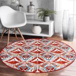 - RealHomes Dijital Baskılı Kaymaz Tabanlı Comfort Yuvarlak Halı - Realhomes  Kırmızı Renkli Damask Tasarımlı Modern Bordo Salon ve Oturma Odası Yıkanabilir Kaymaz Tabanlı Yuvarlak Halı Realhomes