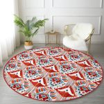 - RealHomes Dijital Baskılı Kaymaz Tabanlı Comfort Yuvarlak Halı - Realhomes  Kırmızı Renkli Damask Tasarımlı Modern Bordo Salon ve Oturma Odası Yıkanabilir Kaymaz Tabanlı Yuvarlak Halı Realhomes