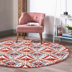 - RealHomes Dijital Baskılı Kaymaz Tabanlı Comfort Yuvarlak Halı - Realhomes  Kırmızı Renkli Damask Tasarımlı Modern Bordo Salon ve Oturma Odası Yıkanabilir Kaymaz Tabanlı Yuvarlak Halı Realhomes