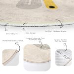 - RealHomes Dijital Baskılı Kaymaz Tabanlı Comfort Yuvarlak Halı - Realhomes İskandinav Temalı Çizgili Tasarımlı Krem Salon ve Oturma Odası Yıkanabilir Kaymaz Tabanlı Yuvarlak Halı Realhomes