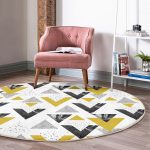 - RealHomes Dijital Baskılı Kaymaz Tabanlı Comfort Yuvarlak Halı - Realhomes  Mermer Detaylı Siyah Beyaz Geometrik Motifli Modern Gold Koridor ve Antre Yıkanabilir Kaymaz Tabanlı Yuvarlak Halı Realhomes