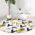 - RealHomes Dijital Baskılı Kaymaz Tabanlı Comfort Yuvarlak Halı - Realhomes  Mermer Detaylı Siyah Beyaz Geometrik Motifli Modern Gold Koridor ve Antre Yıkanabilir Kaymaz Tabanlı Yuvarlak Halı Realhomes