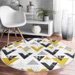 - RealHomes Dijital Baskılı Kaymaz Tabanlı Comfort Yuvarlak Halı - Realhomes  Mermer Detaylı Siyah Beyaz Geometrik Motifli Modern Gold Koridor ve Antre Yıkanabilir Kaymaz Tabanlı Yuvarlak Halı Realhomes