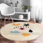 Soyut Tasarımlı Dijital Baskılı Renkli Salon ve Oturma Odası Yıkanabilir Kaymaz Tabanlı Yuvarlak Halı Realhomes