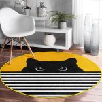 - RealHomes Dijital Baskılı Kaymaz Tabanlı Comfort Yuvarlak Halı - Realhomes  Sarı Zemin Çizgili Motif Kara Kedi Tasarımlı Modern Gold Mutfak Yıkanabilir Kaymaz Tabanlı Yuvarlak Halı Realhomes