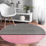 - RealHomes Dijital Baskılı Kaymaz Tabanlı Comfort Yuvarlak Halı - Realhomes  Pembe Zemin Siyah Çizgili Dijital Baskılı Modern Mutfak Yıkanabilir Kaymaz Tabanlı Yuvarlak Halı Realhomes