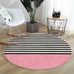 - RealHomes Dijital Baskılı Kaymaz Tabanlı Comfort Yuvarlak Halı - Realhomes  Pembe Zemin Siyah Çizgili Dijital Baskılı Modern Mutfak Yıkanabilir Kaymaz Tabanlı Yuvarlak Halı Realhomes
